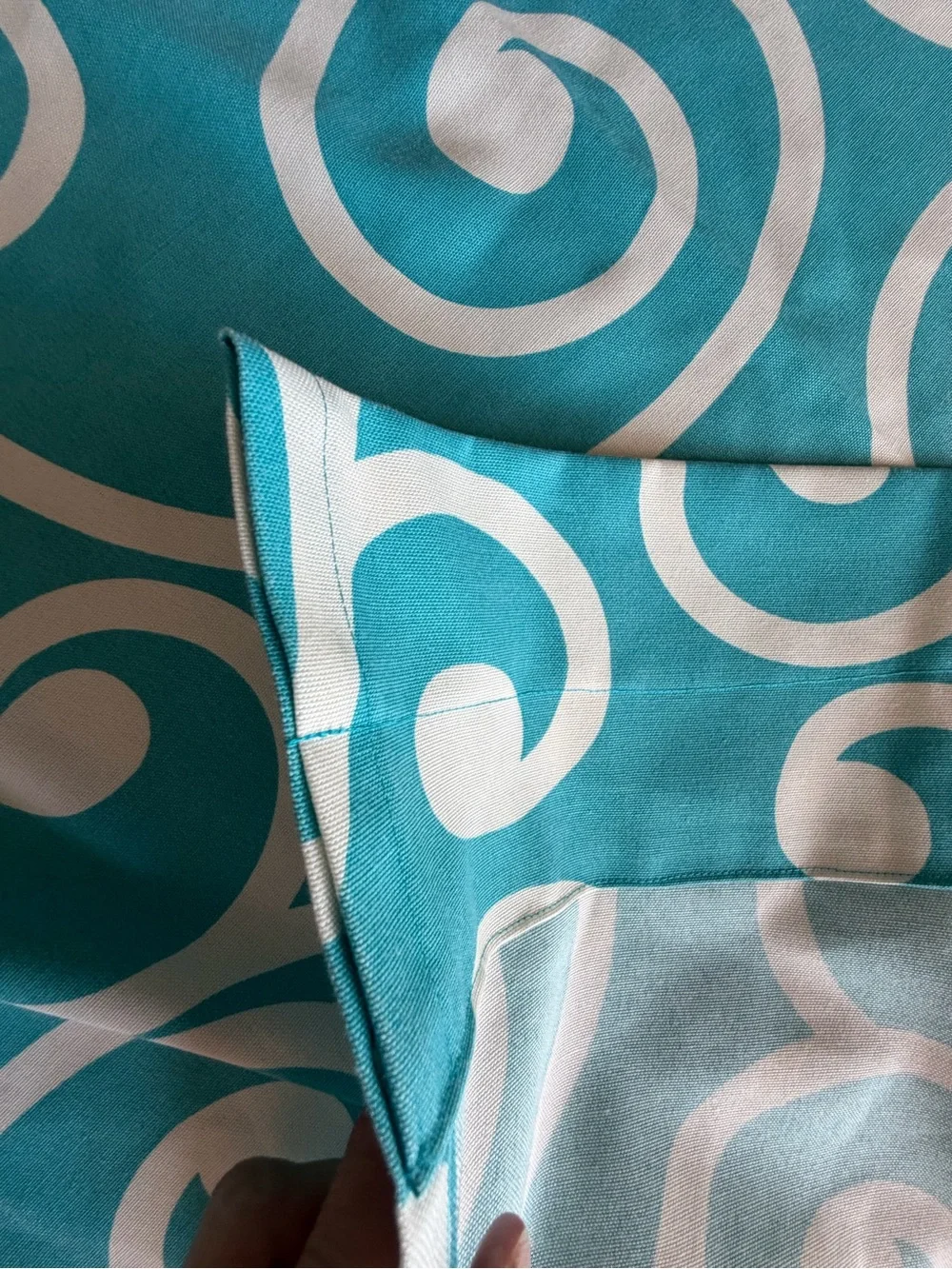 Handmade Teal & White Swirl Window Curtains - Set of 2 (81